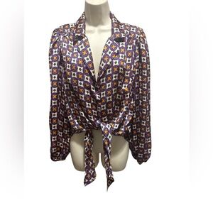 Elegant Purple and Yellow Patterned Blouse